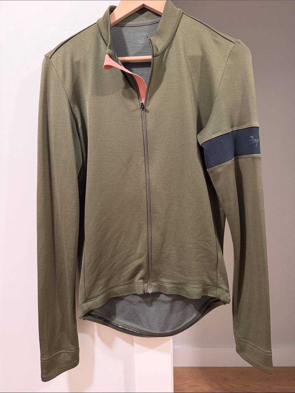 Rapha Olive Green Men’s Cycling Jersey with Navy Arm Panel
